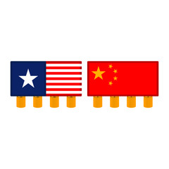 Flags of USA and China on golden coins. Vector illustration design