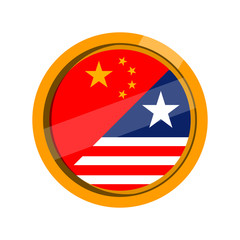 Button with flag of United States and China. Vector illustration design