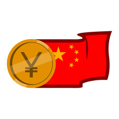 Yuan coins with a flag of China. Vector illustration design