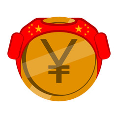 Yuan coin with a boxing helmet. Vector illustration design