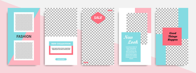 Modern minimal square shape template in pink, blue, turquoise, red and white color with frame. Corporate advertising template for social media stories, story, business banner, flyer, and brochure.