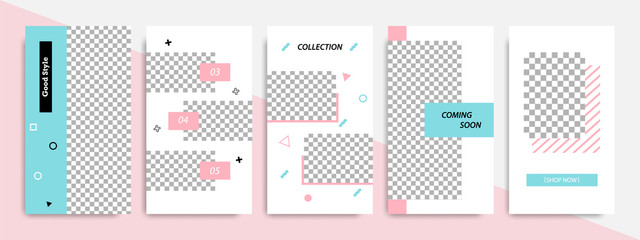 Modern minimal square shape template in pink, blue, turquoise, red and white color with frame. Corporate advertising template for social media stories, story, business banner, flyer, and brochure.