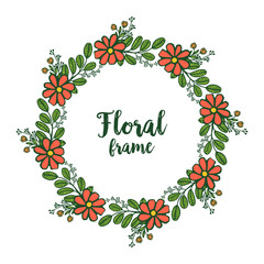 Vector illustration elegant rose orange floral frame and ornate green leaves