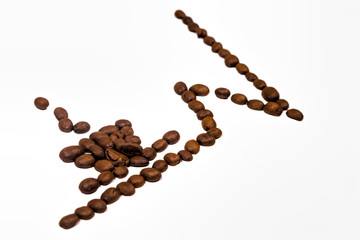 Cup of coffee and diagram of efficiency. Concept: cup of coffe increases your productivity.