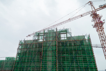 Modern buildings under construction