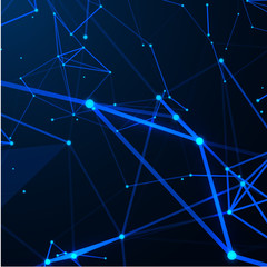 Abstract blue background with neon geometric pattern. Communication, digital technologies.