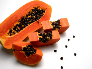 Papaya fruit, isolated white background