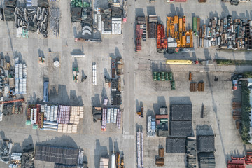 aerial view of raw industrial material in cargo port