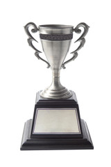 Silver trophy isolated on white background. Winning awards.