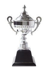 Silver trophy isolated on white background. Winning awards.