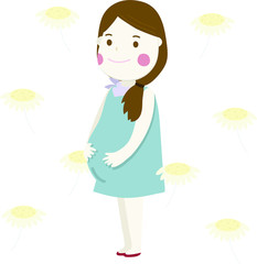 pregnant girl and dandelion flower