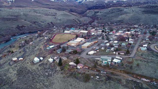 Aerial View Over Historic Maupin Oregon Deschutes River