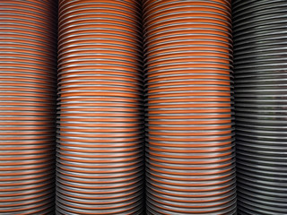 The plastic flowerpots laid in a row. A set of pots for gardening
