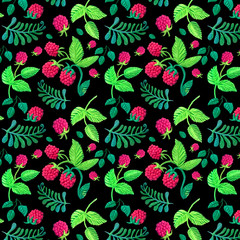 Raspberry pattern on dark background, plasticine texture, handmade