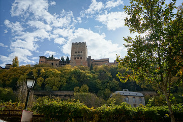 Views of the Alhambra in Granada from the Albaicin neighborhood
