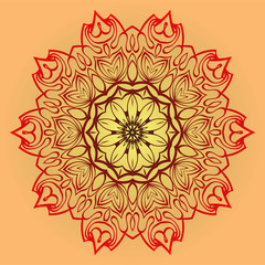 Vector Illustration. Modern Decorative Floral Mandala. Hand Drawn Background. Islam, Arabic, Indian, Ottoman Motifs. Sunrise color
