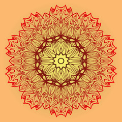 Vector Illustration. Modern Decorative Floral Mandala. Hand Drawn Background. Islam, Arabic, Indian, Ottoman Motifs. Sunrise color
