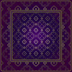 Decorative Pattern With Geometric Ornament. For Print Bandanna, Tablecloth, Fabric Print, Fashion. Vector Illustration. Purple gold color