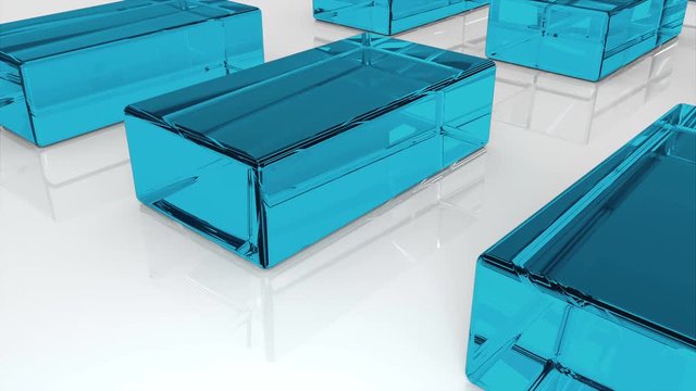 Many glass cubes or ice cubes are on flat surface, 3d rendering background, computer generated industrial backdrop