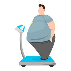 fat man. fat man measures spring balance. vector illustration