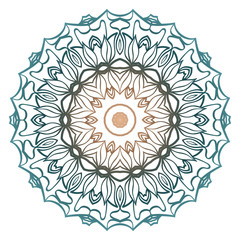 Floral Color Mandala. Arabic, Indian, Motifs. Vector Illustration. Brown pastel blue color