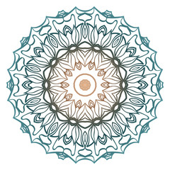 Floral Color Mandala. Arabic, Indian, Motifs. Vector Illustration. Brown pastel blue color