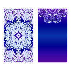 Vector Mandala Pattern. Two Template For Flyer Or Invitation Card Design. For Banners, Greeting Cards, Gifts Tags. Blue silver purple color