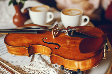 violin and coffee