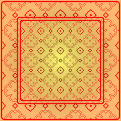 Decorative Ornament With Geometric Decoration. Symmetric Pattern . For Print Bandanna, Shawl, Tablecloth, Fabric Fashion, Scarf, Design. Sunrise color