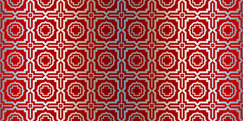 Abstract Vector Seamless Pattern With Abstract Geometric Style. Repeating Sample Figure And Line. For Fashion Interiors Design, Wallpaper, Textile Industry. Silver red color