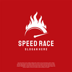 Flat Designs Speedometer fire logo template, Speed Race logo vector