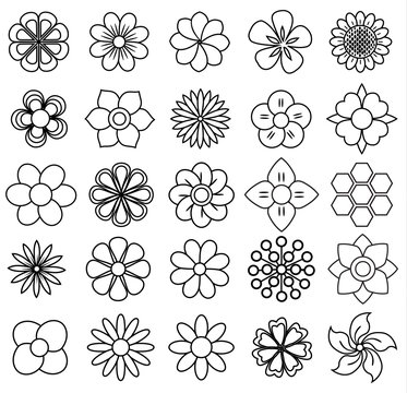 outline flower icon set, vector draw
