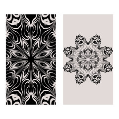 Templates Card With Mandala Design. Heathcare, Lifestyle Flyer. Vector Illustration. Black brown color