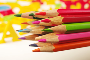 Sharpened color pencils.