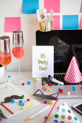 Party celebration concept image on table top background.