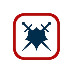 Obraz premium Shield and sword emblem in a square frame.