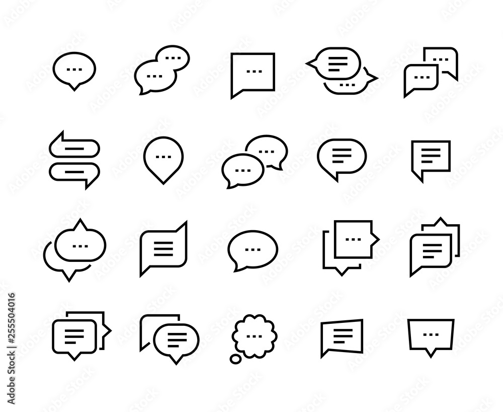 Poster Speech bubble line icons. Talk chat thin conversation dialog symbols, voice message comic cloud. Vector social communication icon set