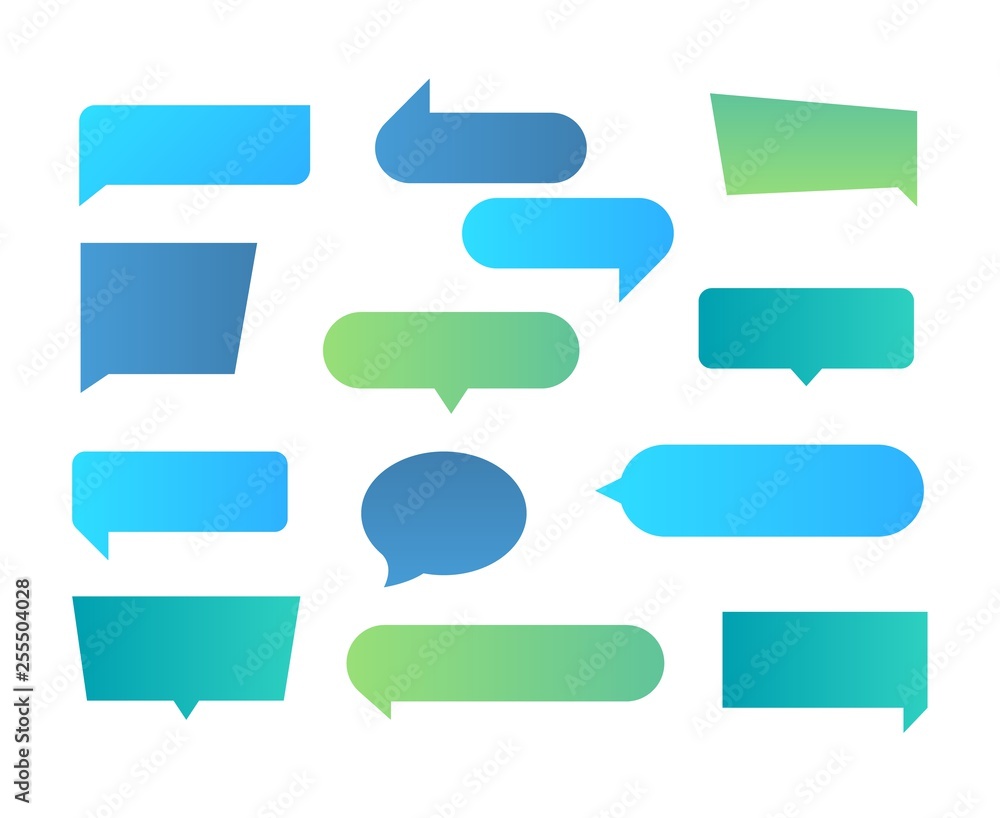 Poster Thought shapes. Text chat speech rectangular bubbles, conversation talk shape, dialog flat shape. Vector text bubbles gradient set