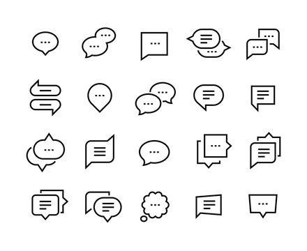 Speech Bubble Line Icons. Talk Chat Thin Conversation Dialog Symbols, Voice Message Comic Cloud. Vector Social Communication Icon Set