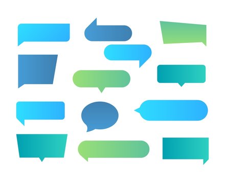 Thought shapes. Text chat speech rectangular bubbles, conversation talk shape, dialog flat shape. Vector text bubbles gradient set
