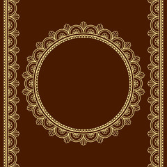 Set of frame mandala pattern and seamless border for Henna drawing, tattoo and mehndi art. Decoration in oriental, Indian style. Doodle ornament. Outline hand draw vector illustration.