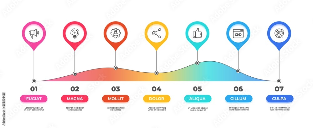 Aufkleber step infographic. option timeline diagram, business graphic chart, workflow presentation template. v