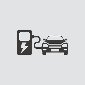 Car charging station icon isolated of flat style. Vector illustration.