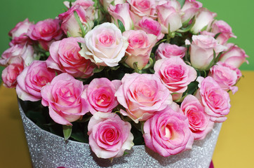 Gift bouquet of pink roses.