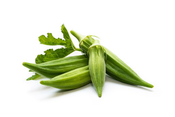 Okra (Abelmoschus esculentus (L.) Moench) isolated in white background.