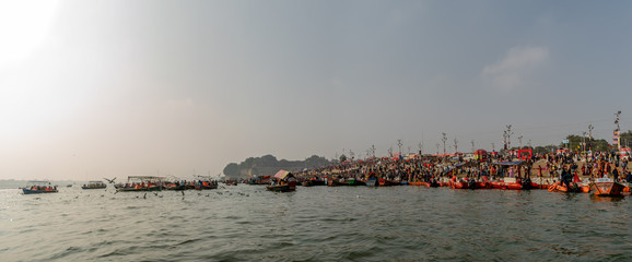 Kumbha Mela, Allahabad, Uttar Pradesh, India; 17-Feb-2019; riverfront of Triveni Sangam, river Ganges