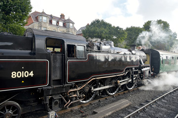 Obraz premium Lokomotywa na stacji Swanage na kolei Swanage, Dorset