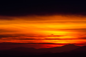 Beautiful sunset over mountains layers in Umbria (Italy)