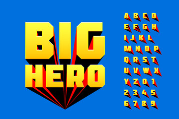Comics style font design, superhero inspired alphabet, big hero, letters and numbers © piai
