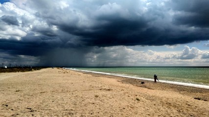 Sea coast of Crimea in the rain